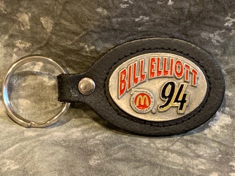 VINTAGE BILL ELLIOTT McDONALDS 94 LEATHER PEWTER KEYFOB KEY RING KEYRING CHASE Cover
