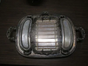 Antique Silverplate Handled Meat Tray w/ 2-Covered Sides 22"L x 13"W - Picture 1 of 12