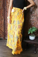 Boho Gypsy Hippy Maxi Skirt Yellow Cotton Printed Long Summer Skirts S/M