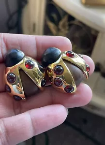 Orecchini a clip L'OREE DU BOIS oro 18 kt P ��Ladybugs cabochon granati vintage - Foto 1 di 12