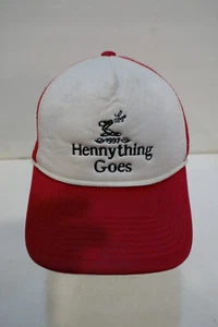 Vintage 1997 Hennything Goes Mesh Back - Strap Back Hat Red w Black Lettering - Picture 1 of 6
