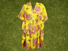 Womens Boho Caftan,Yellow Floral Beach Kaftan Dress, Tunic Dress, Coverup S /M/L