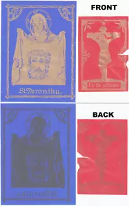 Tarjeta de oración devocional de Santa Verónica transparente roja azul años 1950-60 está terminada - Imagen 1 de 5