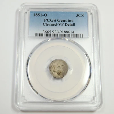 1851 O PCGS VF Detail - 3 Cent Three Cent Silver Trime - 3c US Coin #49780A - Image 1 of 4