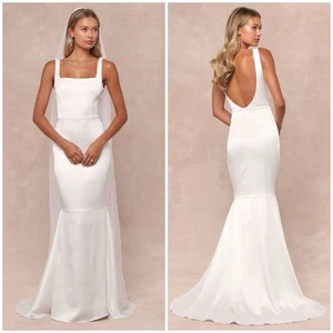 Lulus Loveliness Dress Women's M White Satin Backless Mermaid Maxi NWOT - Picture 1 of 13