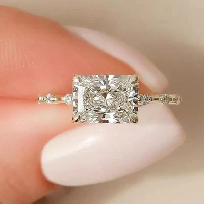 Radiant Cut Lab Created Diamond Engagement Special Pretty Ring 14K White Gold FN - Image 1 of 4