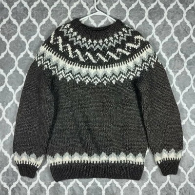 Suéter The Handknitting Association of Islandia para Hombres Grande Marrón Lana Lopapeysa Foto 1 de 4