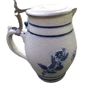 Vintage Utica German Blue & Gray Figural 9" Stoneware  Stein Pitcher - Picture 1 of 8