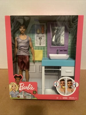 Nueva muñeca Barbie Shave Ken con accesorios de baño afeitadora fregadero espejo toalla Foto 1 de 4