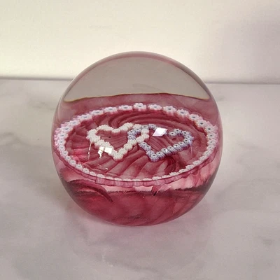 Caithness Art Glass Millefiori Paperweight Pink with Joined Hearts Marked CIIG - image 1 of 4