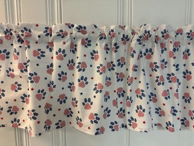 Handmade Patriotic Paw Prints Dog Window Valance Curtain RV Camper Farmhouse - Image 1 of 3