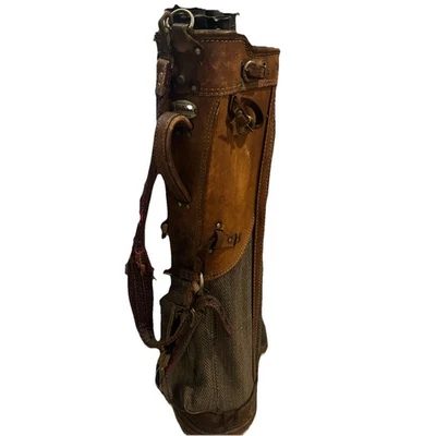 BOLSA DE PALOS DE GOLF VINTAGE MID CENTURY WILSON COUNTRY CLUB MARRÓN CUERO Y TELA Foto 1 de 4