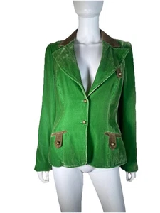 Julie Haus Women’s Green Silk Blend Velvet Blazer Jacket Women’s Sz 10 Puff Slv - Picture 1 of 17