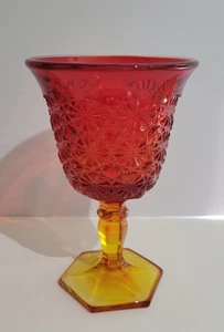 Vintage LG Wright Amberina Daisy Button Goblet Wine /Water Glass *Glows* - Picture 1 of 5