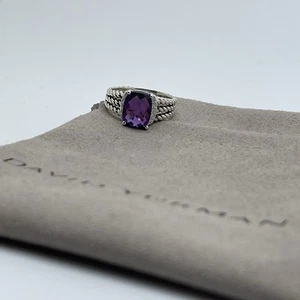 David Yurman Sterling Silver Petite Amethyst & Diamond Wheaton Ring Size 9 - Picture 1 of 4