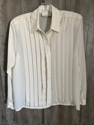 Blusa Top Christie & Jill Crema Manga Larga Vintage Años 90 Talla 12 Foto 1 de 4