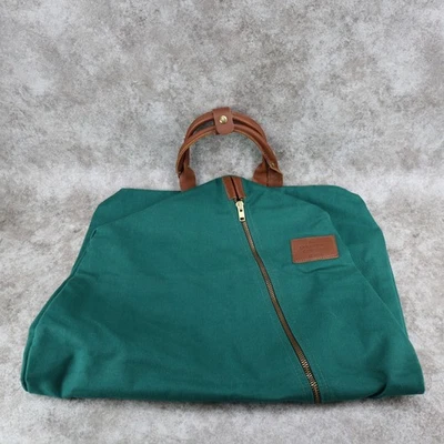 Bolso de ropa vintage de lona verde Xerox asas de cuero marrón 38" x 23" de viaje Foto 1 de 4