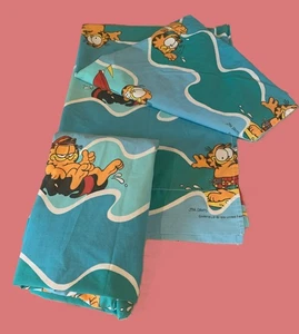 Vintage Garfield Twin Flach & Spannbettlaken Wellen Schwimmen Boot Wasser 1978 Stevens - Bild 1 von 14