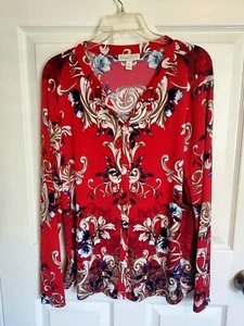 Dana Buchman Long Sleeved Shirt Womens XL With Strong Red Pattern - Picture 1 of 6