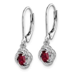 925 Sterling Silver Diamond Created Red Ruby Drop Dangle Earrings July ... - Picture 1 of 7