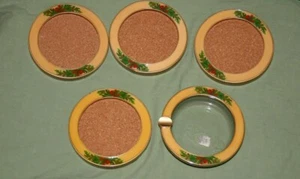 VTG MID CENTURY MODERN CHRISTMAS DECOR GLASS BAR COASTER ASHTRAY HOLLY MISSLETOE - Picture 1 of 5