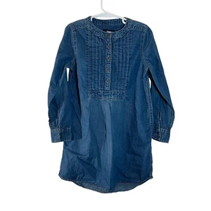 Gap Kids Girls Chambray Denim Dress Small Pleated Long Sleeve Blue Casual Fall - Picture 1 of 5