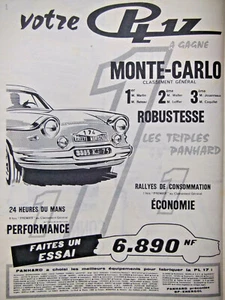 PUBLICITÉ DE PRESSE 1961 VOTRE PANHARD PL 17 GAGNE 24 HEURES DU MANS MONTE CARLO - Imagen 1 de 1