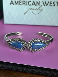 NIB AMERICAN WEST Sterling Pear Shape Blue Denim Lapis Cuff Bracelet - Large - Picture 1 of 5