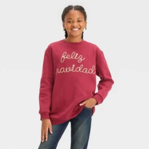 art class Girls Oversized 'Feliz Navidad' Christmas Holiday Crew Neck Sweatshirt - Picture 1 of 5