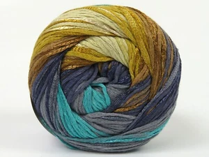 Summertime Color Blue Brown + 82109 Ice Yarns DK Cotton Ribbon Yarn 100gr 273yd - Picture 1 of 7