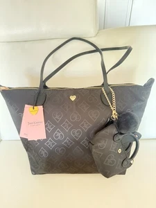 NWT JUICY COUTURE CUTESY LARGE TOTE W MINI POUCH WRISTLET BAG BLACK - Picture 1 of 7