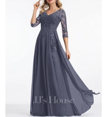 Vestido Feminino JJ's House Tamanho (12) Mãe da Noiva Chiffon Renda Tempestuosa - Imagem 1 de 4