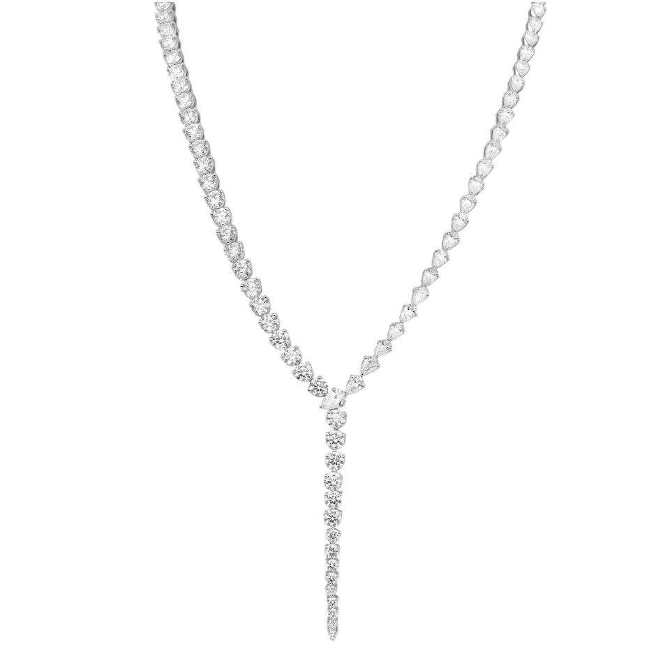 Collar Lariat de diamantes cultivados en laboratorio de corte redondo y pera oro blanco de 14 quilates 19,49 quilates Foto 1 de 4