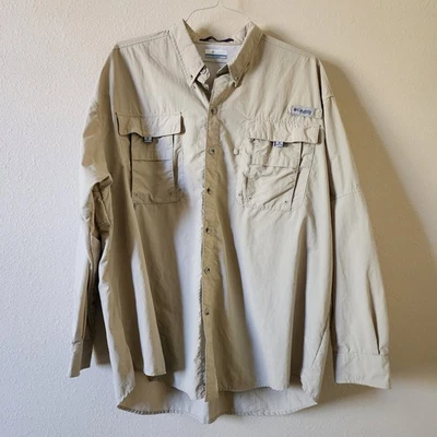 Camisa de pesca COLUMBIA para hombre PFG Bahama manga larga bronceada 1X omni-sombra Foto 1 de 4