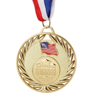 6 Pack Gold Winner Medals with American Flag and Ribbon for Sports Competitions - Picture 1 of 4