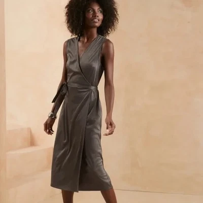 Banana Republic Grey Vegan Suede Wrap Dress Size XL Petite - Image 1 of 4