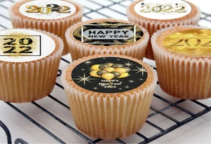 24 edible New Year Eve Party D2 precut Cupcake Standing Toppers Rice Wafer Card - Picture 1 of 5
