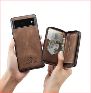 2 in 1 Zipper Wallet Folio Magnetic Cover Case For Google Pixel 8 Pro 8A Pixel 7 - Photo 1 sur 11