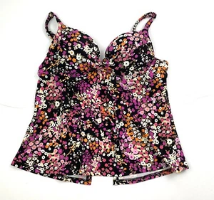 Maidenform Womens Tankini Swim Top Size 34B Floral Built In Bra Underwire - Picture 1 of 6