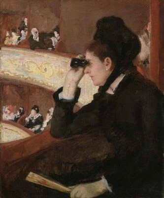 AT THE OPERA 1880 WOMAN WITH BINOCULARS AMERICAN PAINTING BY MARY CASSATT REPRO - Image 1 of 3