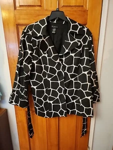 INC Womens Jacket Coat Lined Belted Black &White Animal Print 2X NWOT - Picture 1 of 12