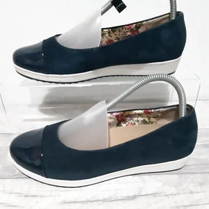 Hotter Slip On Shoes Angel Casual Low Wedge Navy Suede Cap Toe Ladies 5.5 - Picture 1 of 19