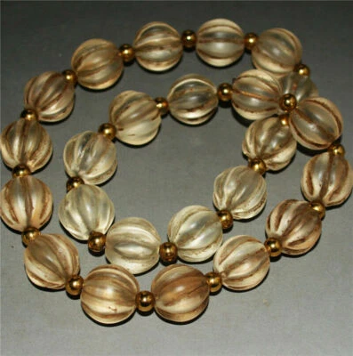 tibetan old antique melon glass bracelet pumpkin mala prayer beads necklace - Image 1 of 4
