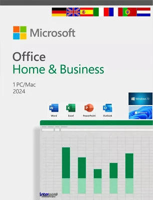 Microsoft Office Home & Business 2024 Vollversion 1 PC/Mac DE/ML Dauerlizenz NEU - Bild 1 von 4