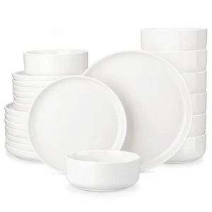 MALACASA 24-Piece Porcelain Dinnerware Set Service for 8 White Bowl & Plate Set - Picture 1 of 18