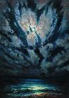 Moon sea Original oil painting IMPRESSIONISM Oil on panel by A. Onipchenko