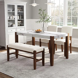 4 Piece Dining Table Set Counter Height Kitchen Dining Table w/ 2 Chair & Bench - Picture 1 of 24
