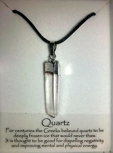 NEW Clear QUARTZ Natural Gemstone Crystal Point Pendant & Leather Thong Necklace - Picture 1 of 1