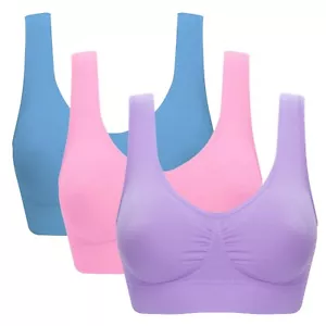 Paquete de 3 sujetadores de yoga push up sujetadores de gimnasio sin cables para damas sujetadores deportivos de copa completa - Imagen 1 de 23