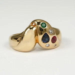 Ring in 585 Gold 14 Karat mit Rubin, Saphir, Smaragd und Brillant 0,06 ct w.si - Bild 1 von 2
